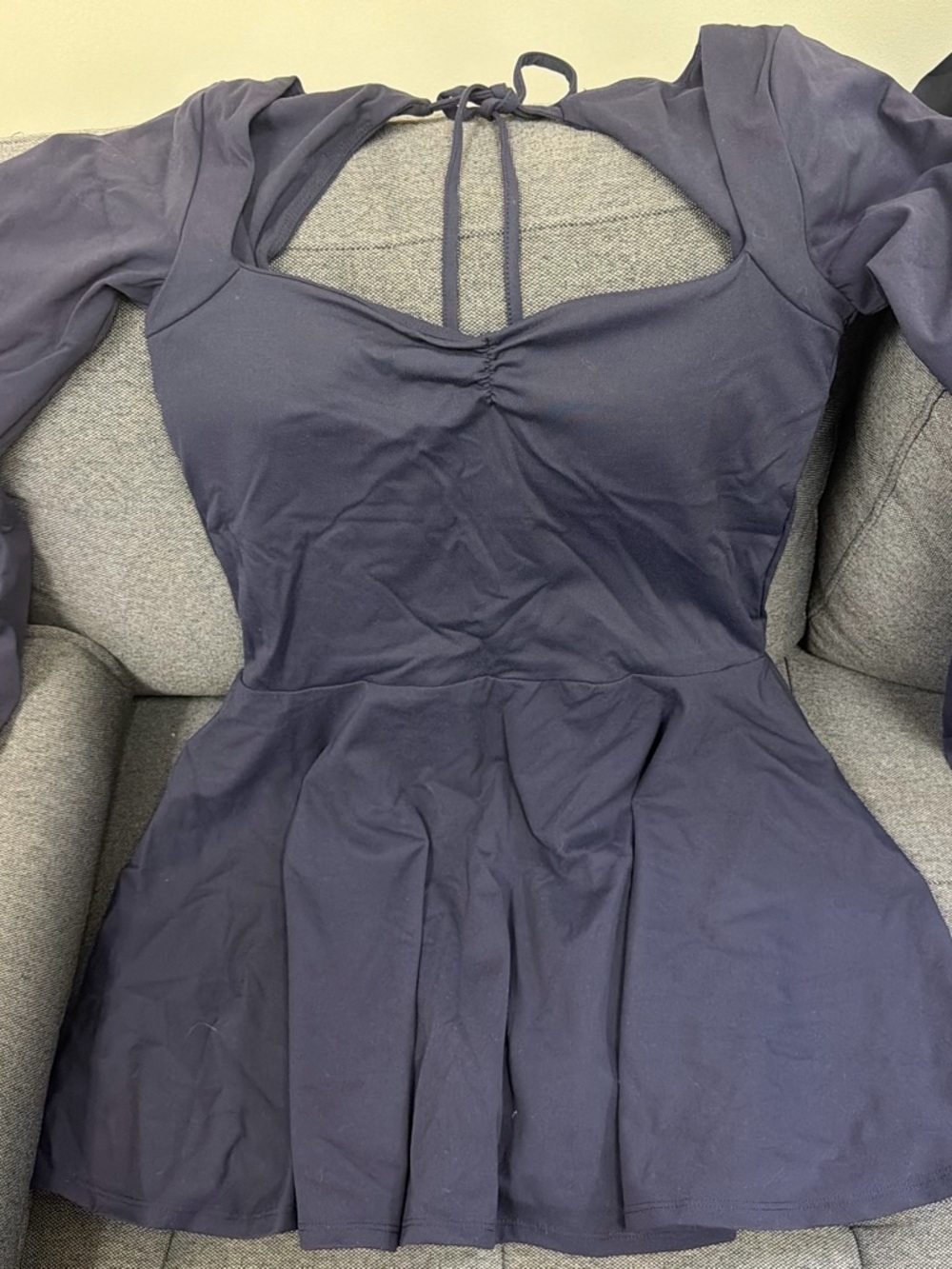 POPFLEX Navy Long-Sleeve Puff-Sleeve Fit & Flare Dress